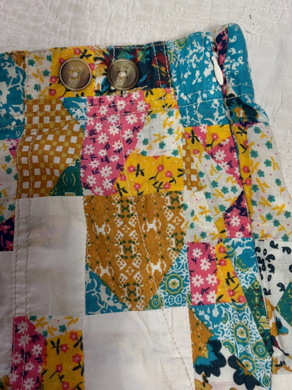 Pilcro Knit Patchwork Floral Shorts in Teal, Mustard & Pink - Picture 5 of 8